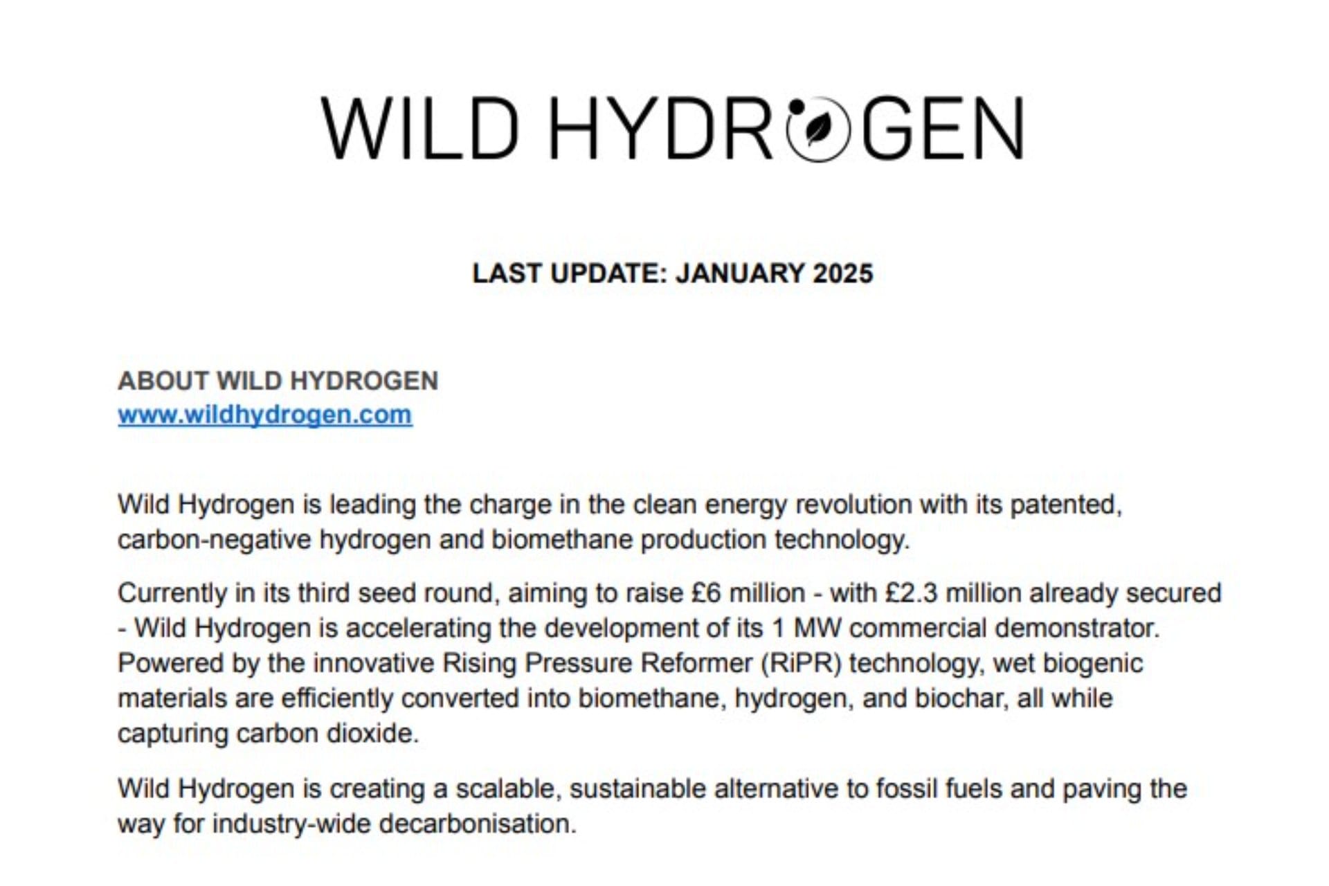 Wild Hydrogen Information Sheet